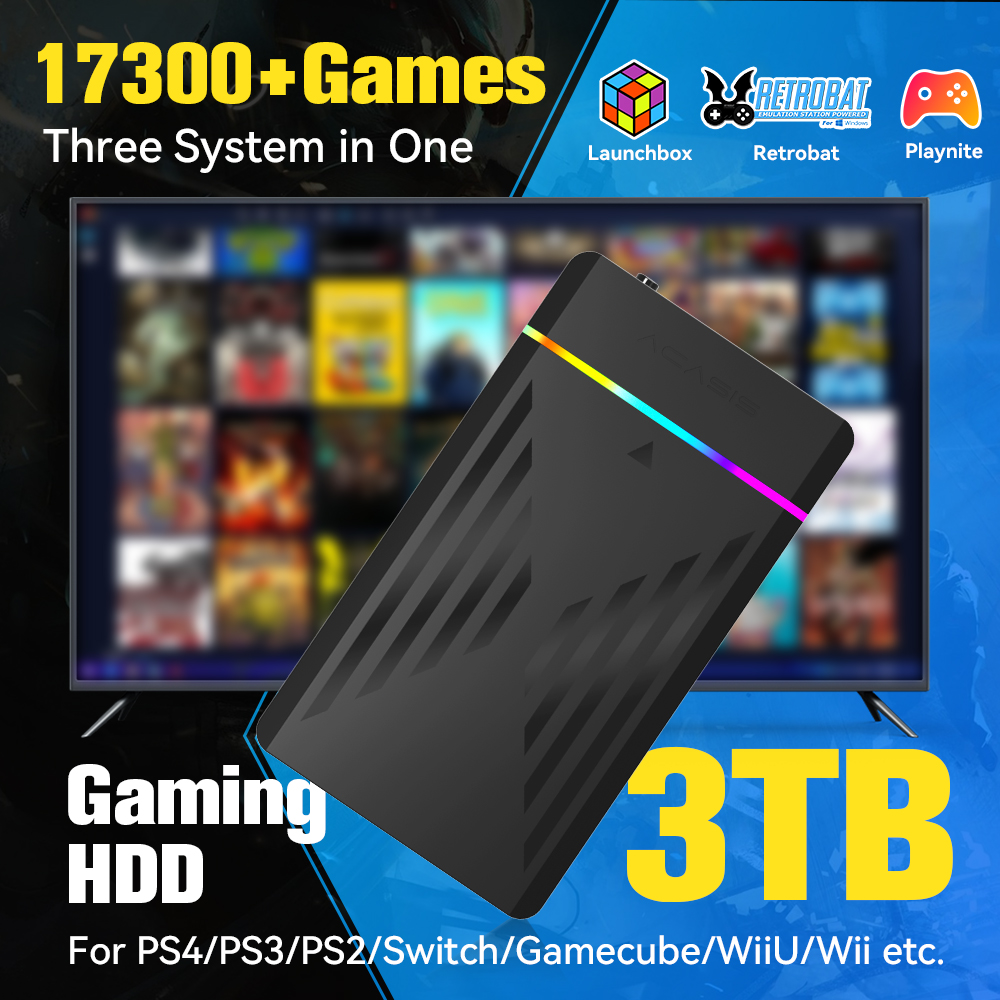 Arcade X - 3TB portátil Gaming HDD LaunchBox/Retrobat/Playnite Retro